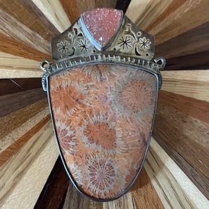 Orange & Silver Pendent w/ Starbursts, Druzzy Component-Marked-Possibly Tribal